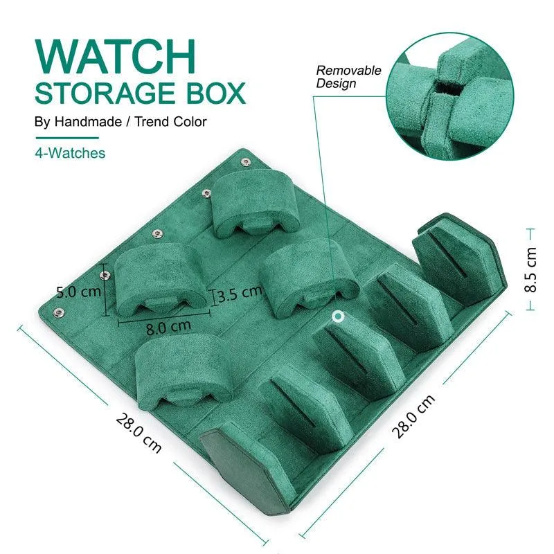 Woosir Trend Leather Watch Roll Case for 4 Watches